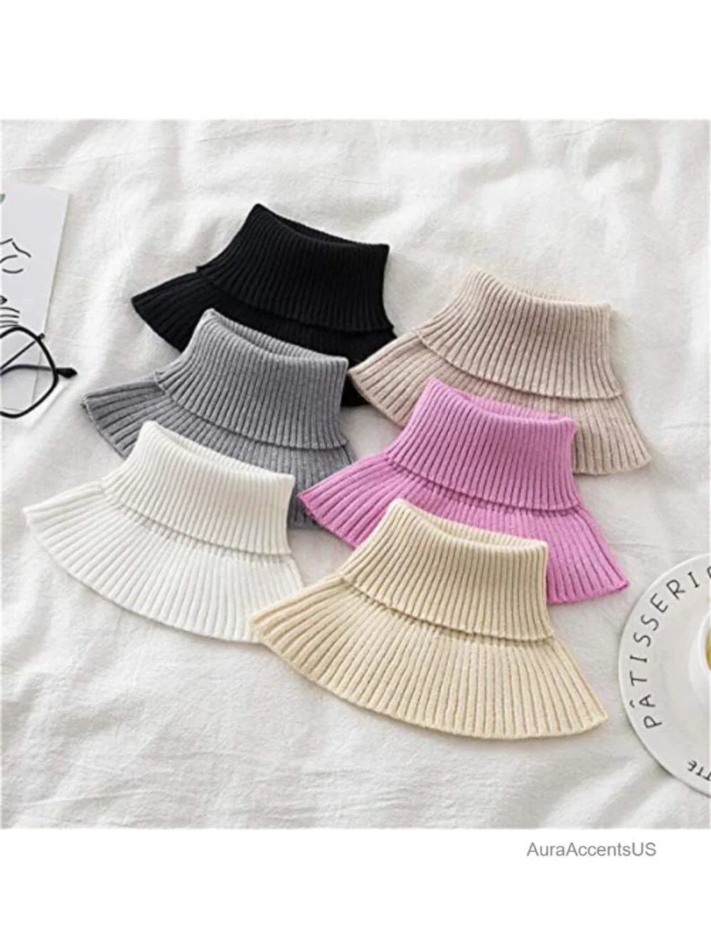 Women's Knitted Ribbed Turtleneck Detachable False Collar Pullover